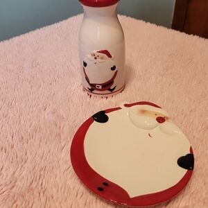 Vintage AVON Santa Claus Ceramic Jug And Plate Set